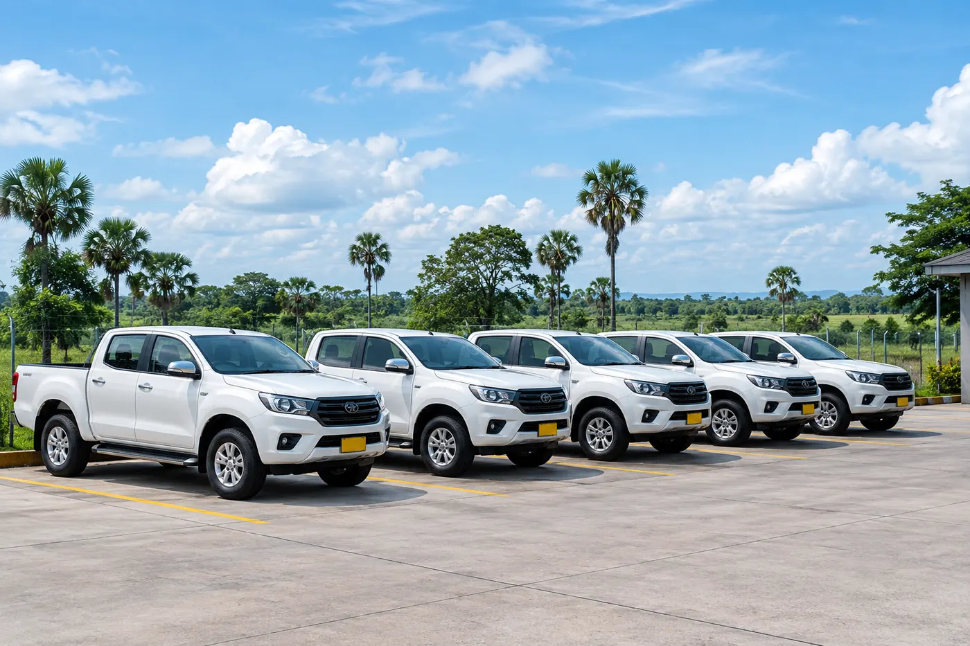 Flota de camionetas blancas de una empresa